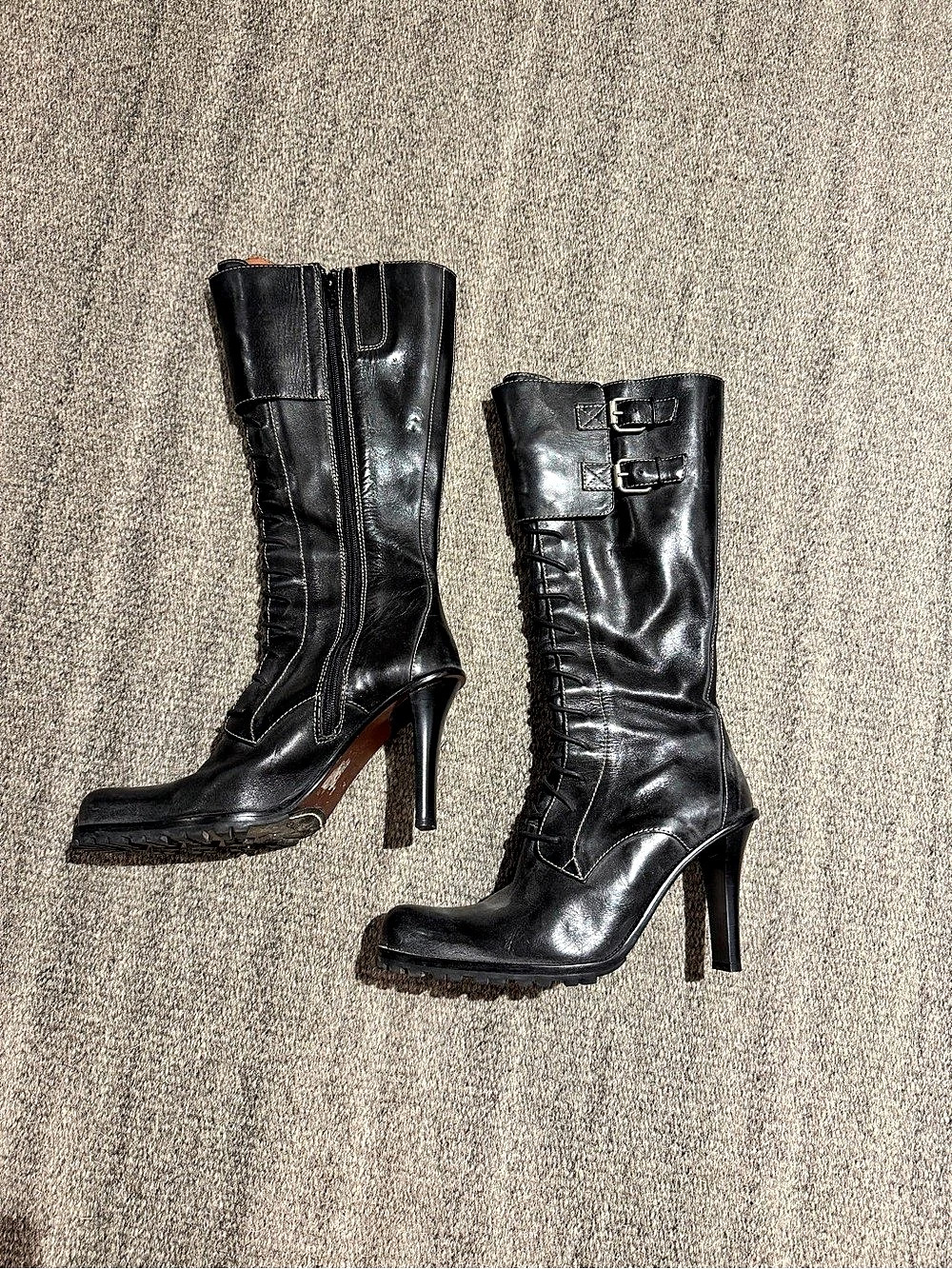 Donald J Pliner Black Leather Knee-High Heeled Boots US 9 1/2M